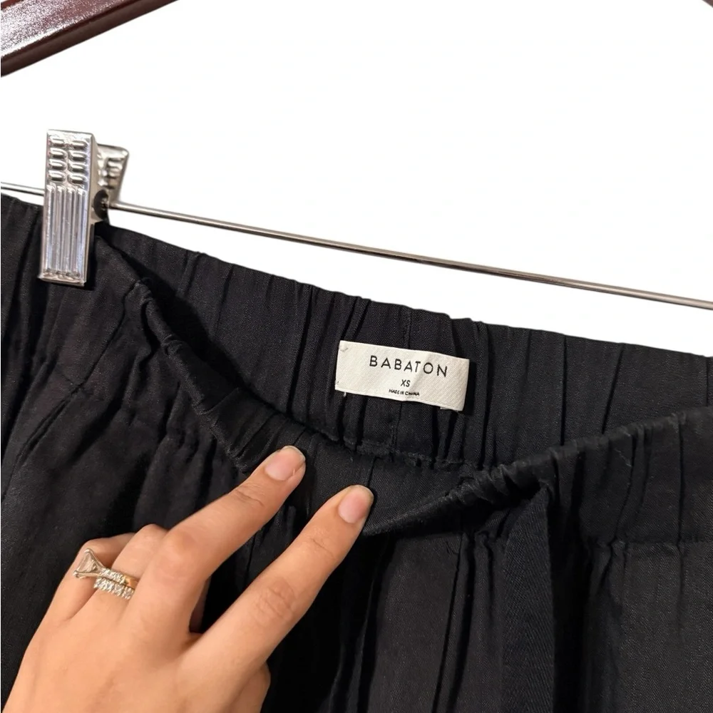 ARITZIA Babaton Eroll Linen Drawstring Black Pleated Pants Trousers
